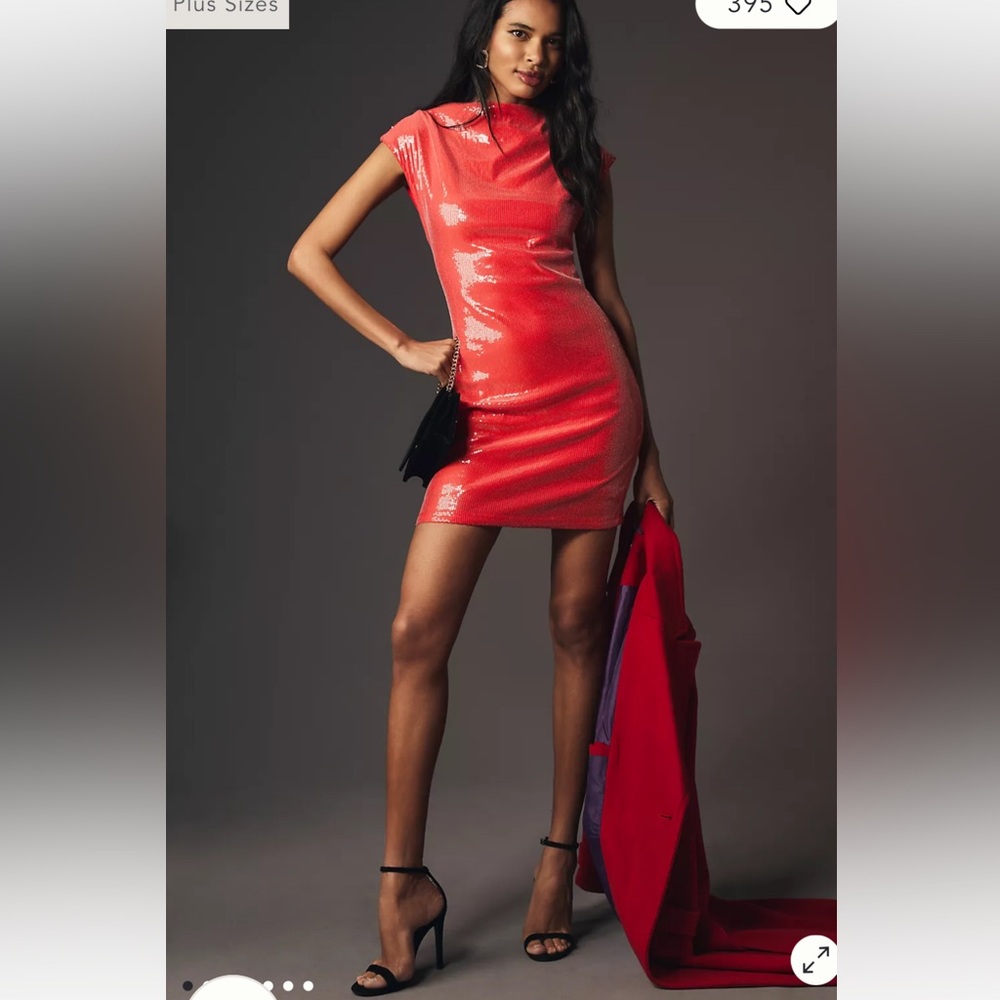 Red sequin Maya ruched cowl neck mini dress Anthropologie